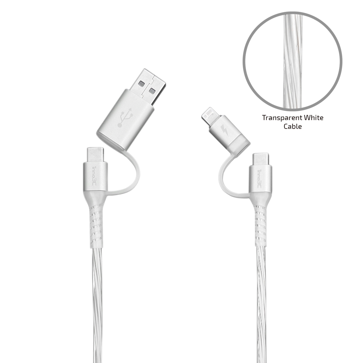 inno3C i-4LB-12 4 in 1 Lightning/Type-C to USB/Type-C Cable (Transparent White), , small image number 1