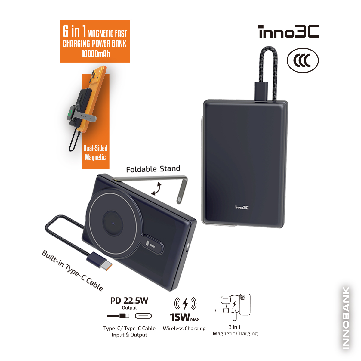 inno3C KH-36 6 in 1 Magnetic Fast Charging Power Bank 10000mAh (3C)