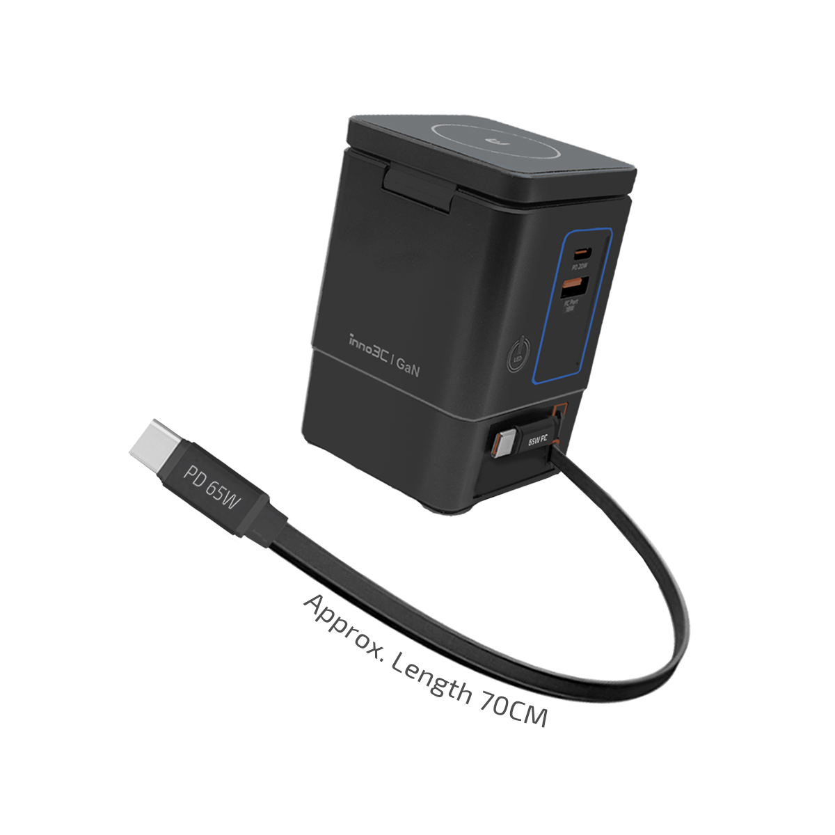 inno3C i-105C2 105W Qi2 + GaN 六合一無線快速充電座內置可伸縮Type-C線 image number 3