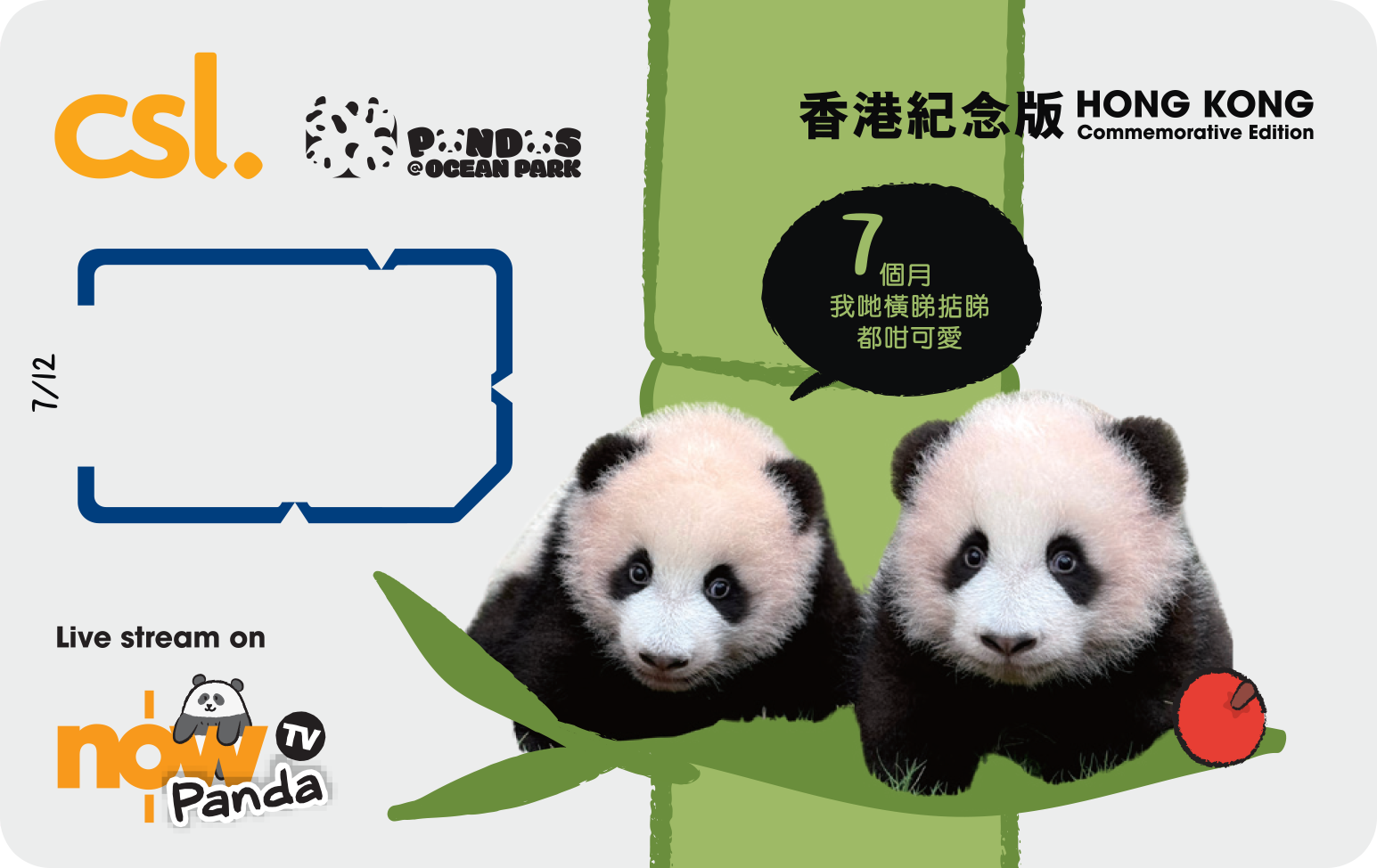 5G 「海洋公園大熊貓」香港紀念版電話卡 (7個月) image number 0