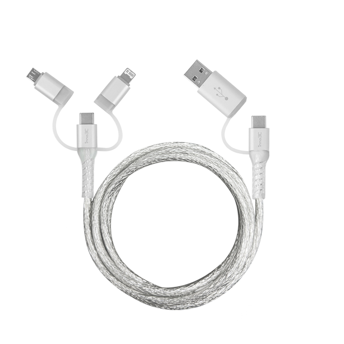 inno3C i-5CS-12  5 in 1 Lightning/Type-C/Micro toUSB/Type-C Cable (Transparent Silver), , large image number 2