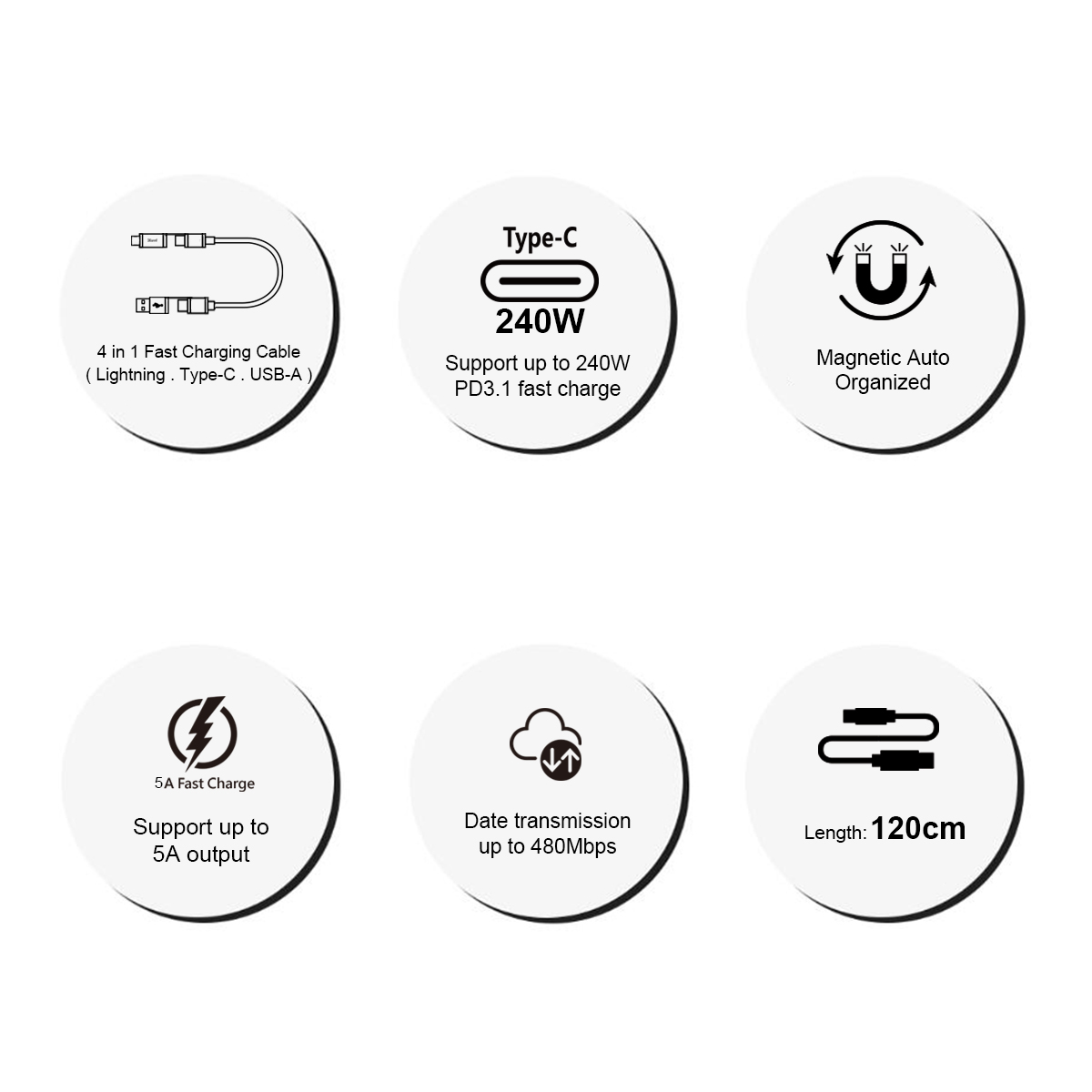 inno3C i-4M240-12 240W 4 in 1 Magnetic Organized Cable 120cm, , large image number 4