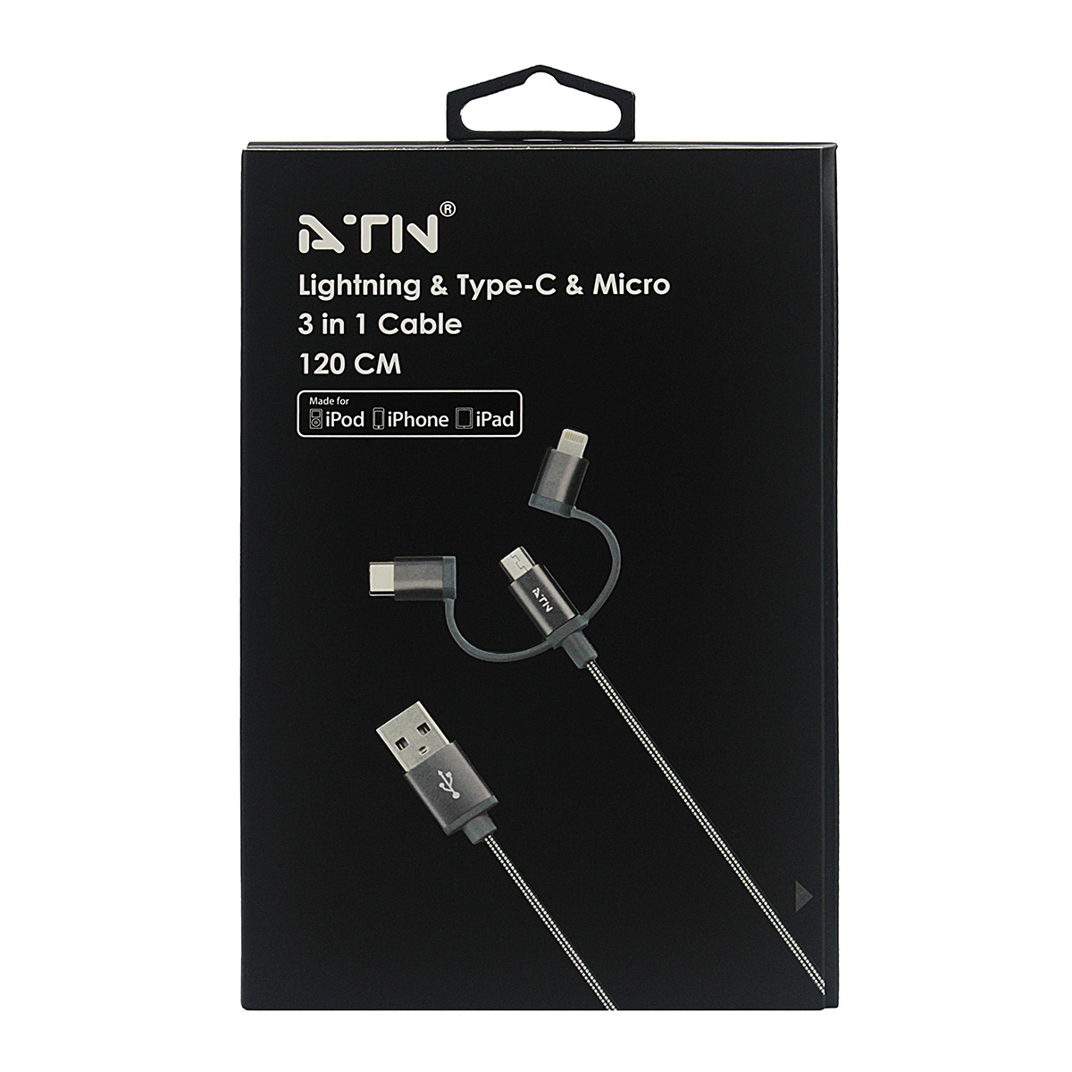 ATN A14 MFI LIGHTNING & TYPE-C & MICRO 3 IN 1 CABLE - GREY, , large image number 3