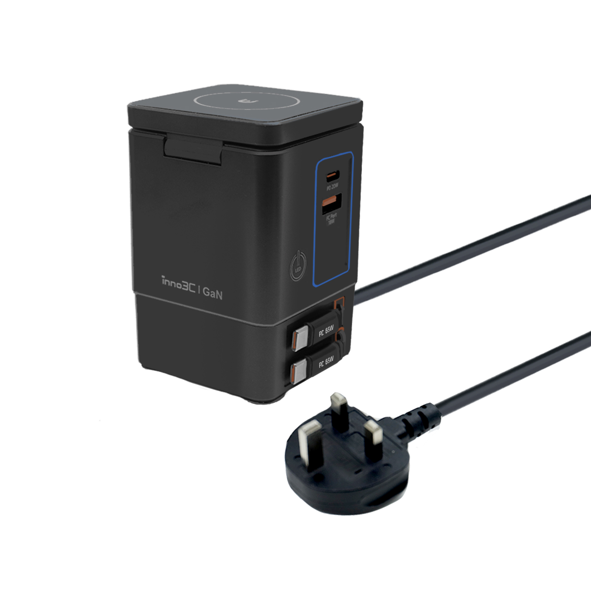 inno3C i-105C2 105W Qi2 + GaN 六合一無線快速充電座內置可伸縮Type-C線 image number 4