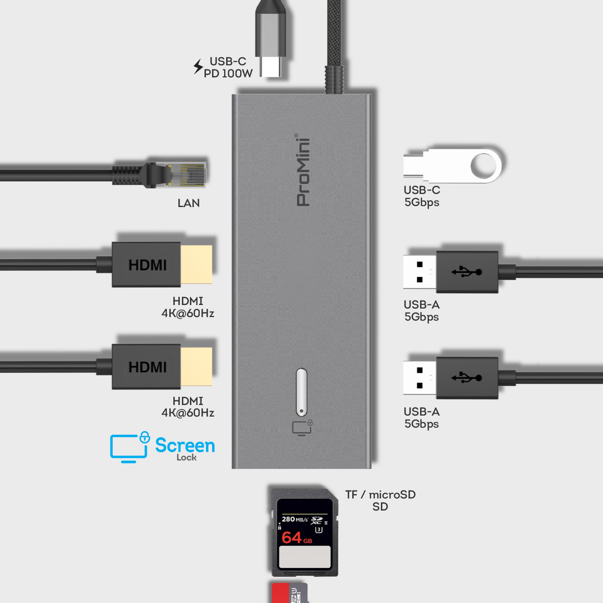 Magic-Pro - ProMini CH9T 9-in-1 USB-C Hub Station - Gray, , large image number 2