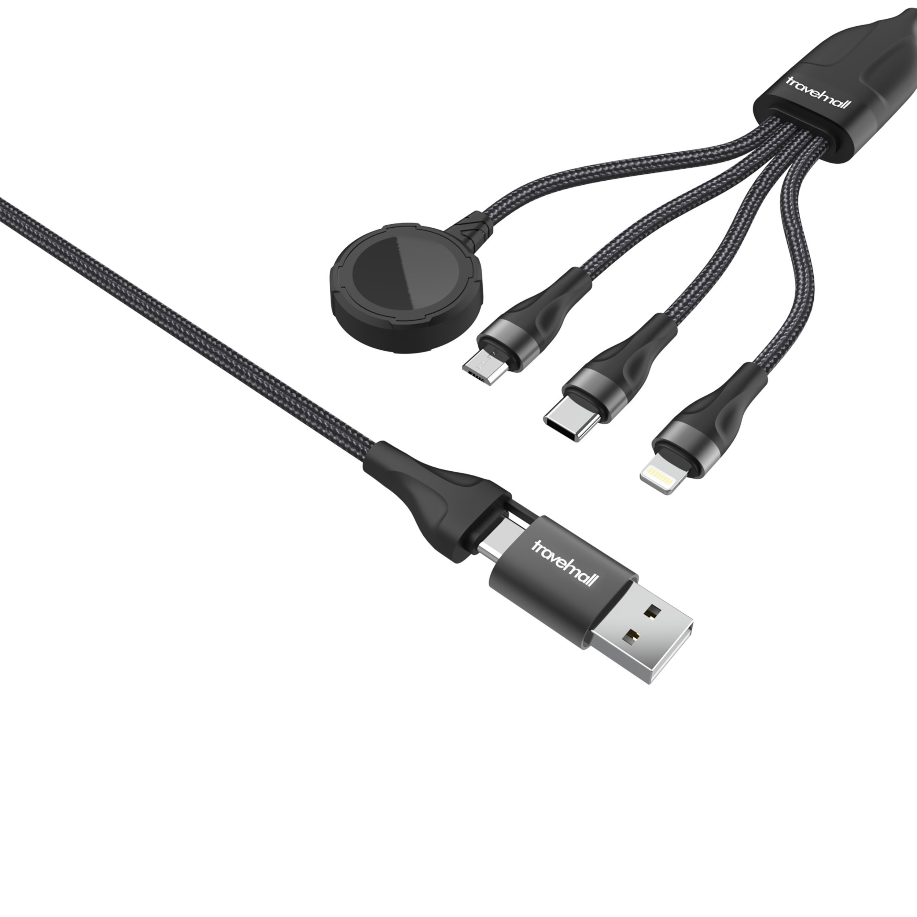 Travelmall 6-in-1 Lightning, Micro-USB and USB-C Intelligent Cable with Apple Charger