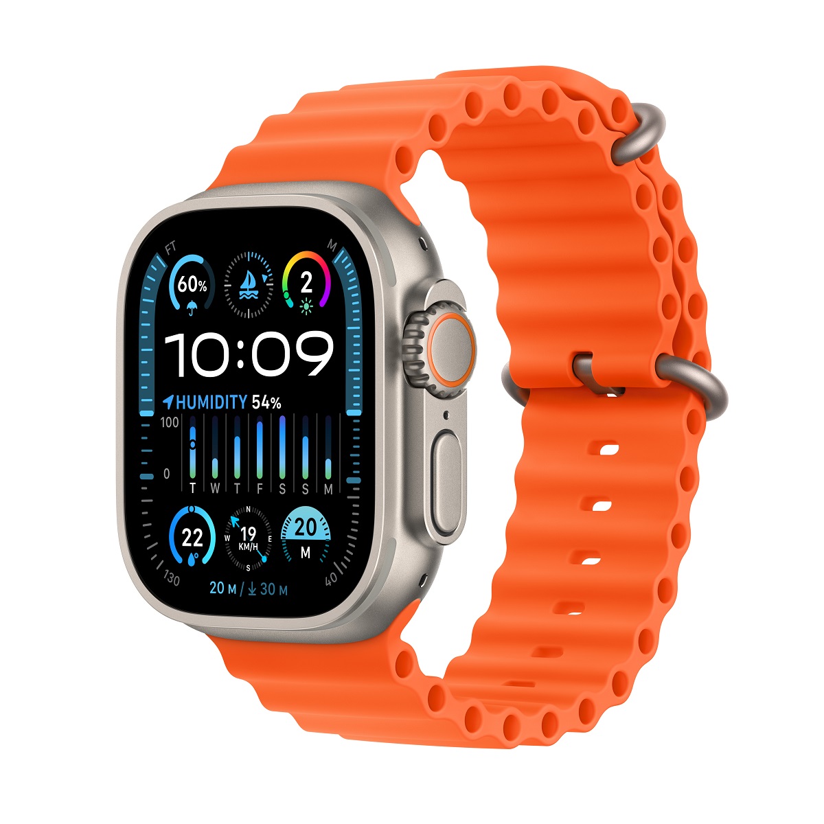 Apple Watch Ultra 2 GPS + 流動網絡, 49mm鈦金屬錶殼配海洋錶帶 (預計到貨日期：2023年10月4日至2023年10月13日)