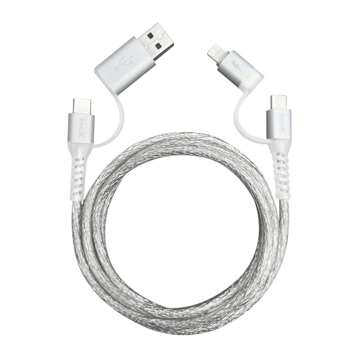 inno3C i-4LA-20 4 in 1 Lightning/Type-C to USB/Type-C Cable (Transparent Silver), , large image number 2