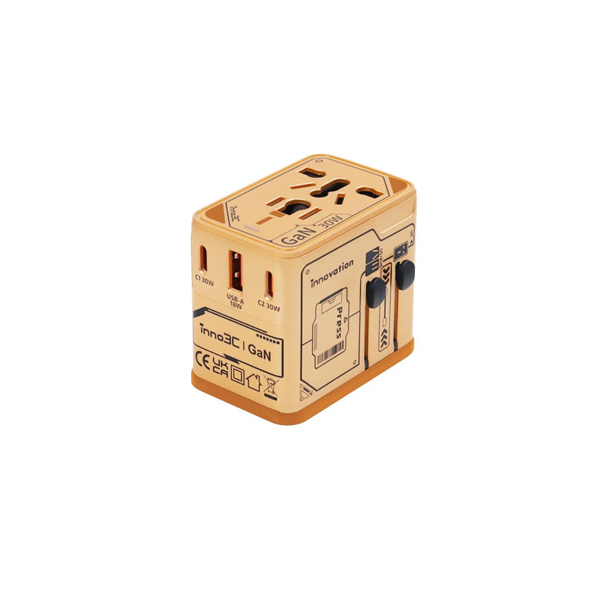 inno3C i-30WC 30W GaN 3-Ports Universal Travel Adaptor(Orange), , large image number 1
