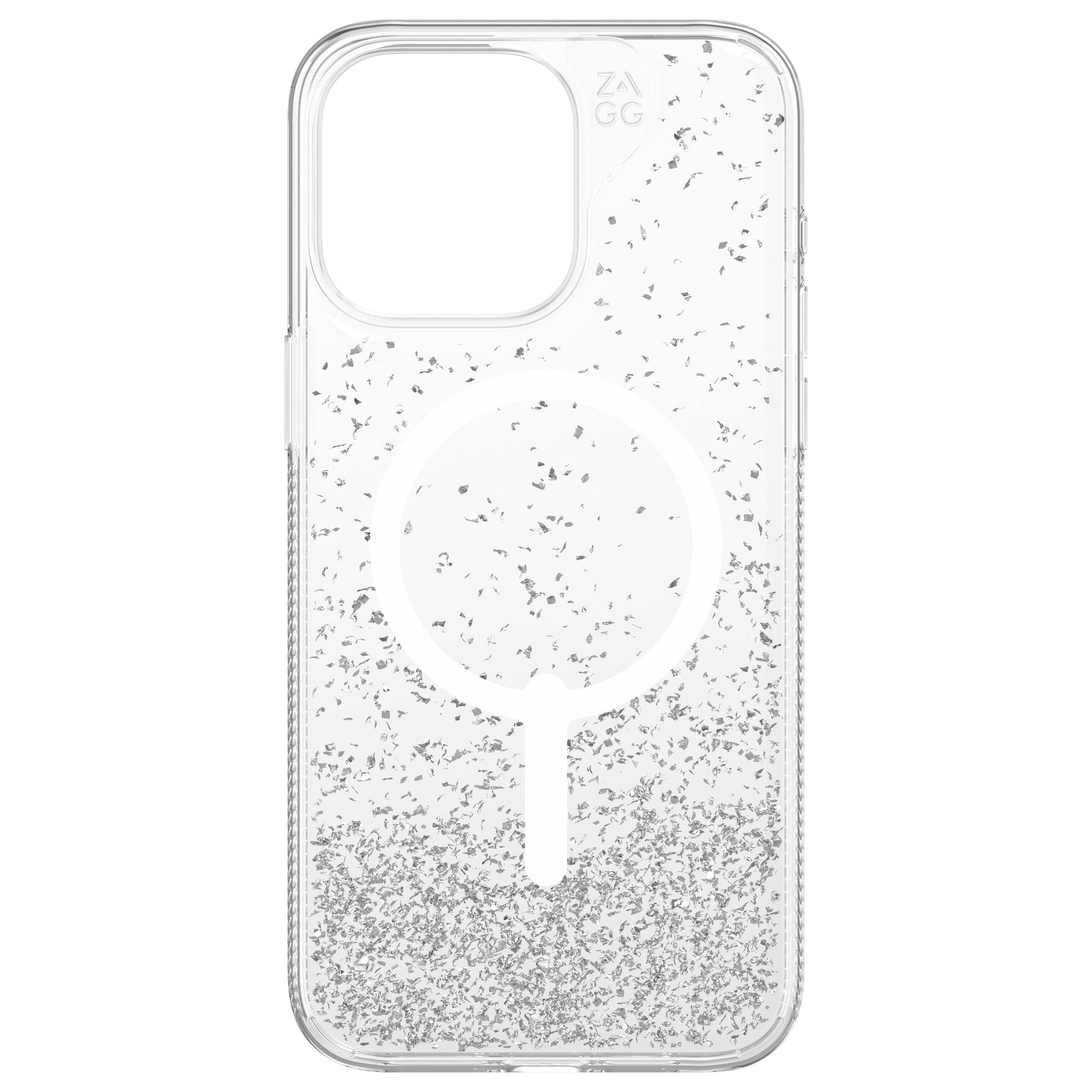 ZAGG Essential Glitter Snap Case (MagSafe) iPhone 15 Pro Max Silver Glitter Clear