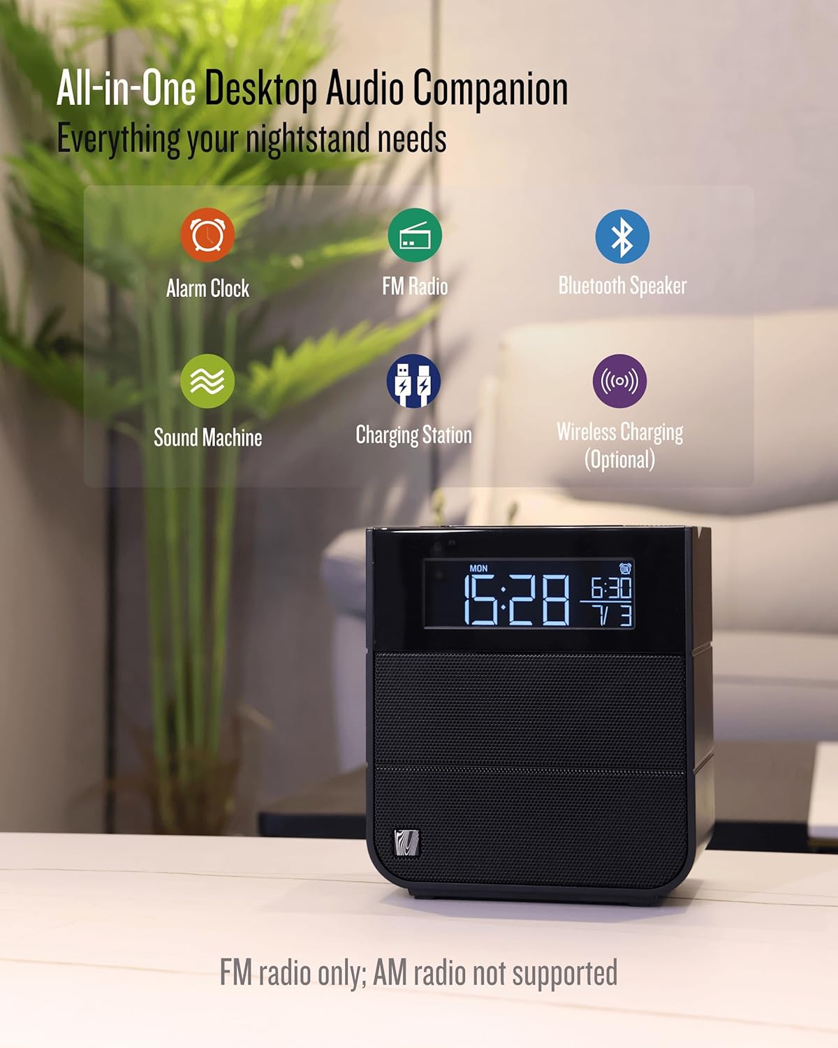 SOUNDFREAQ Sound Rise II Wireless Speaker & Alarm Clock Black, , large image number 1