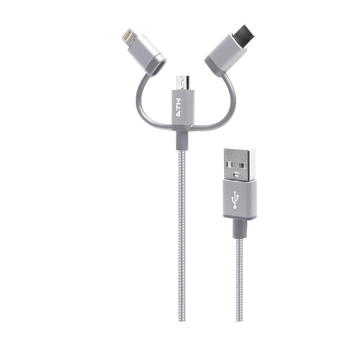 ATN A14 MFI LIGHTNING & TYPE-C & MICRO 3 IN 1 CABLE - GREY