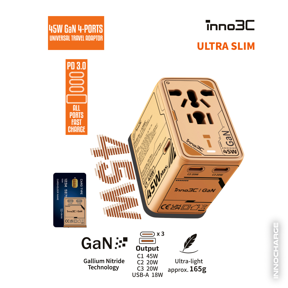 inno3C i-45WC 45W GaN 4-Ports Universal Travel Adaptor, , large image number 2