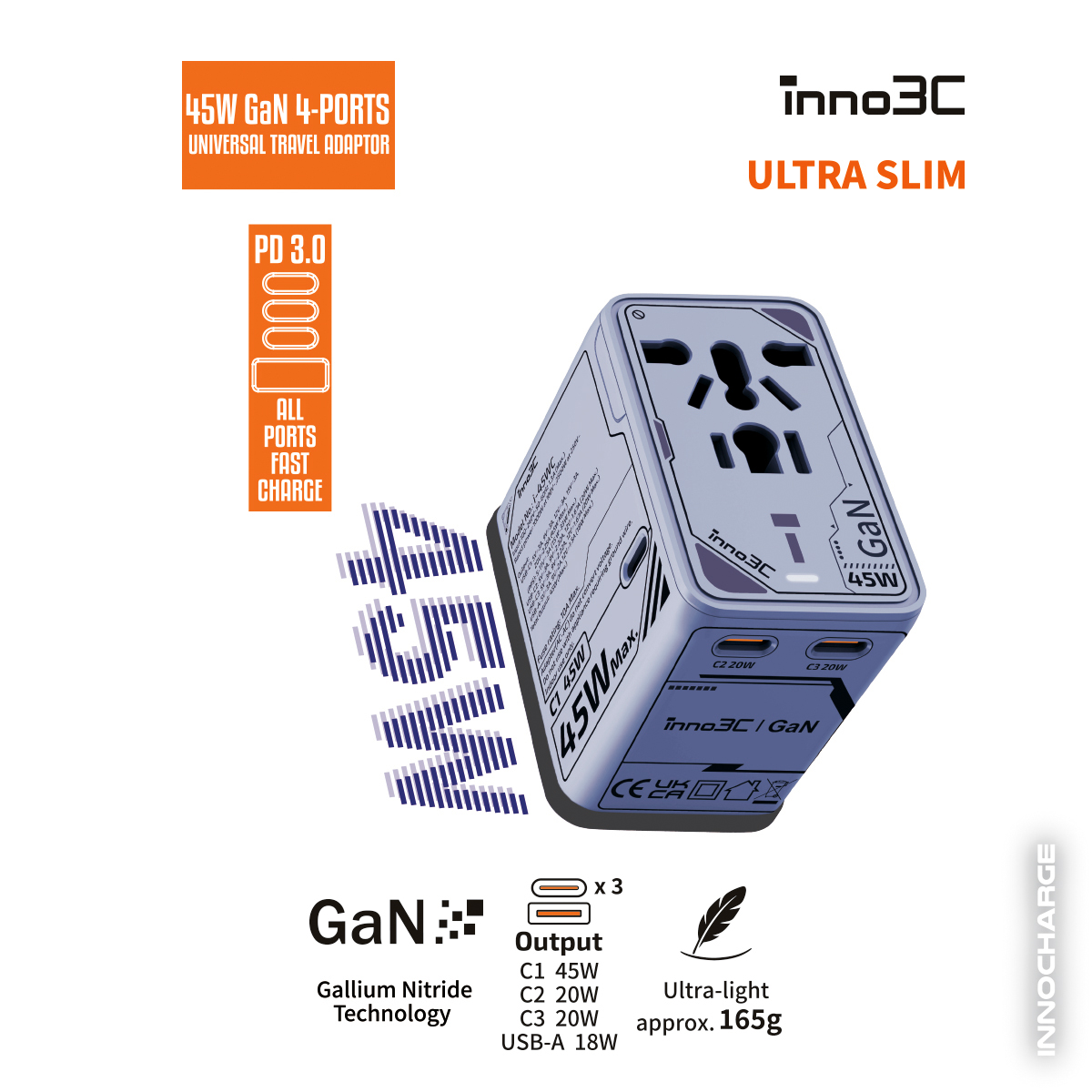 inno3C i-45WC 45W GaN 4-Ports Universal Travel Adaptor