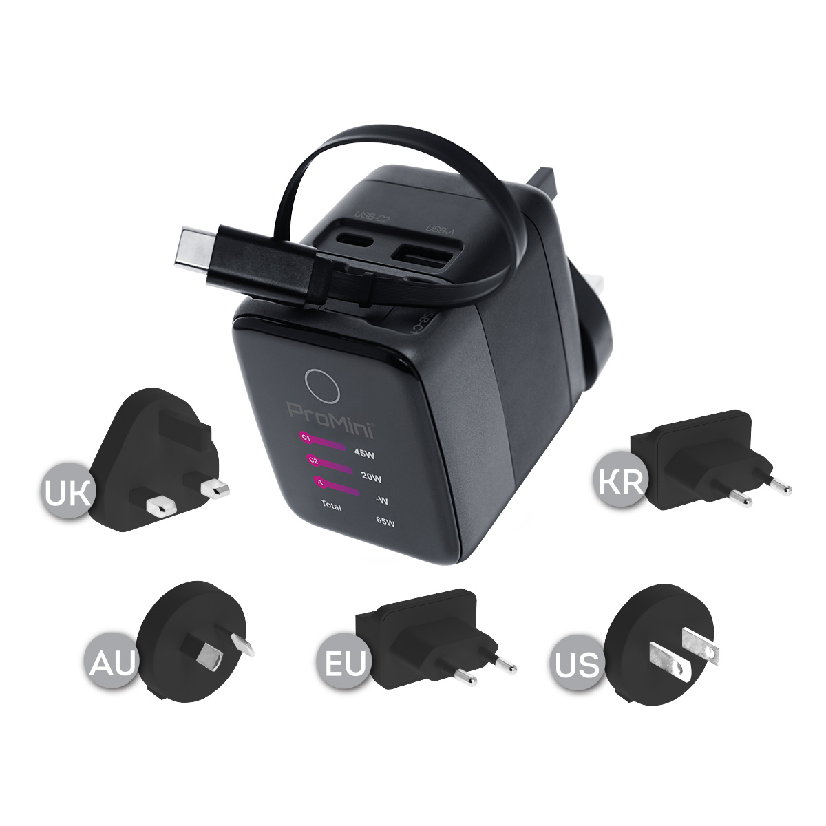 Magic-Pro - ProMini GTC70P UI Display GaN 70W Travel Charger - Gray, , large image number 1