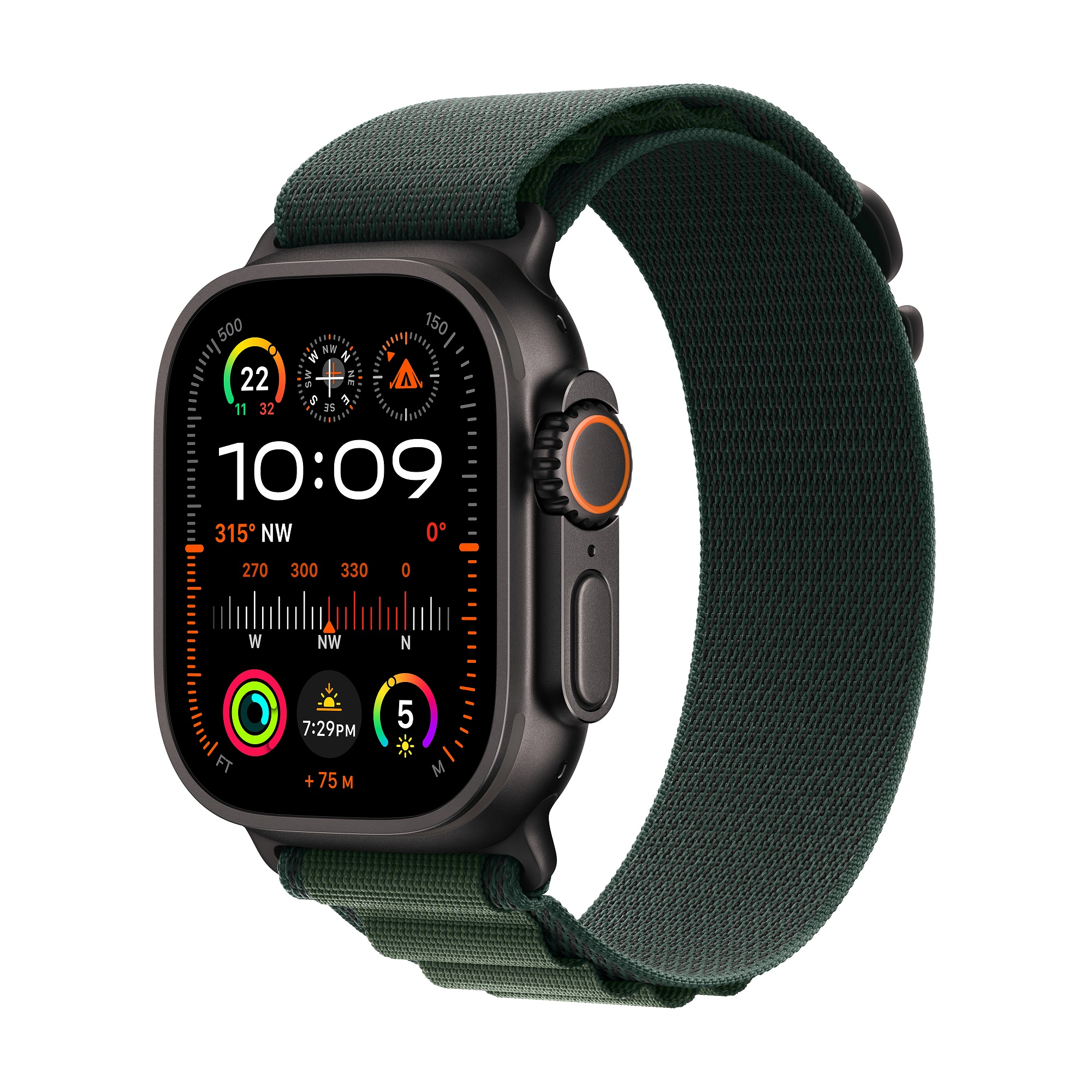 Apple Watch Ultra 2 GPS + Cellular 49mm Black Titanium Case With Dark Green Alpine Loop - M, Black Titanium Case With Dark Green Alpine Loop - M, small image number 0