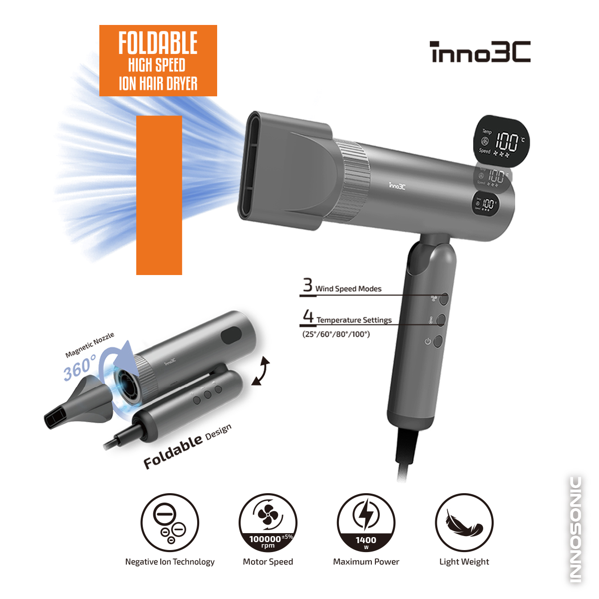 inno3C i-FD8 Foldable High Speed Ion Hair Dryer