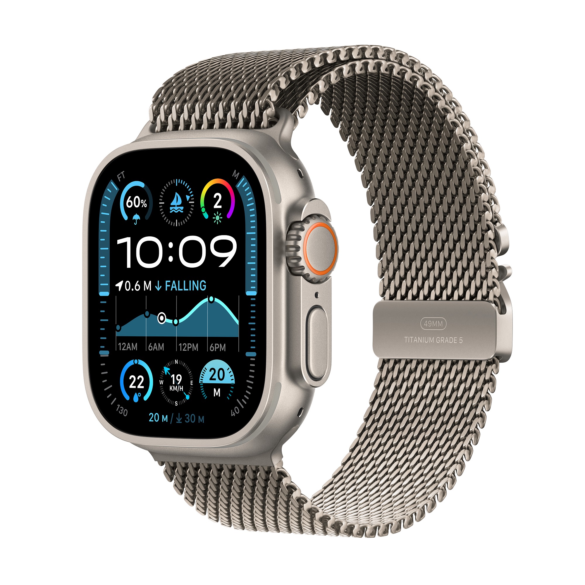 Apple Watch Ultra 2 GPS + Cellular 49mm Natural Titanium Case With Natural Titanium Milanese Loop - M, Natural Titanium Case With Natural Titanium Milanese Loop - M, large image number 0