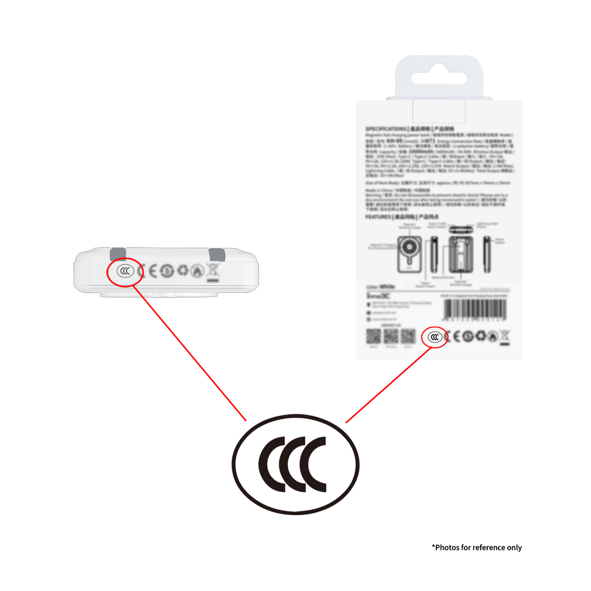 inno3C KH-99 7 in 1 Magnetic Fast Charging Power Bank 10000mAh (White) (3C), , large image number 1
