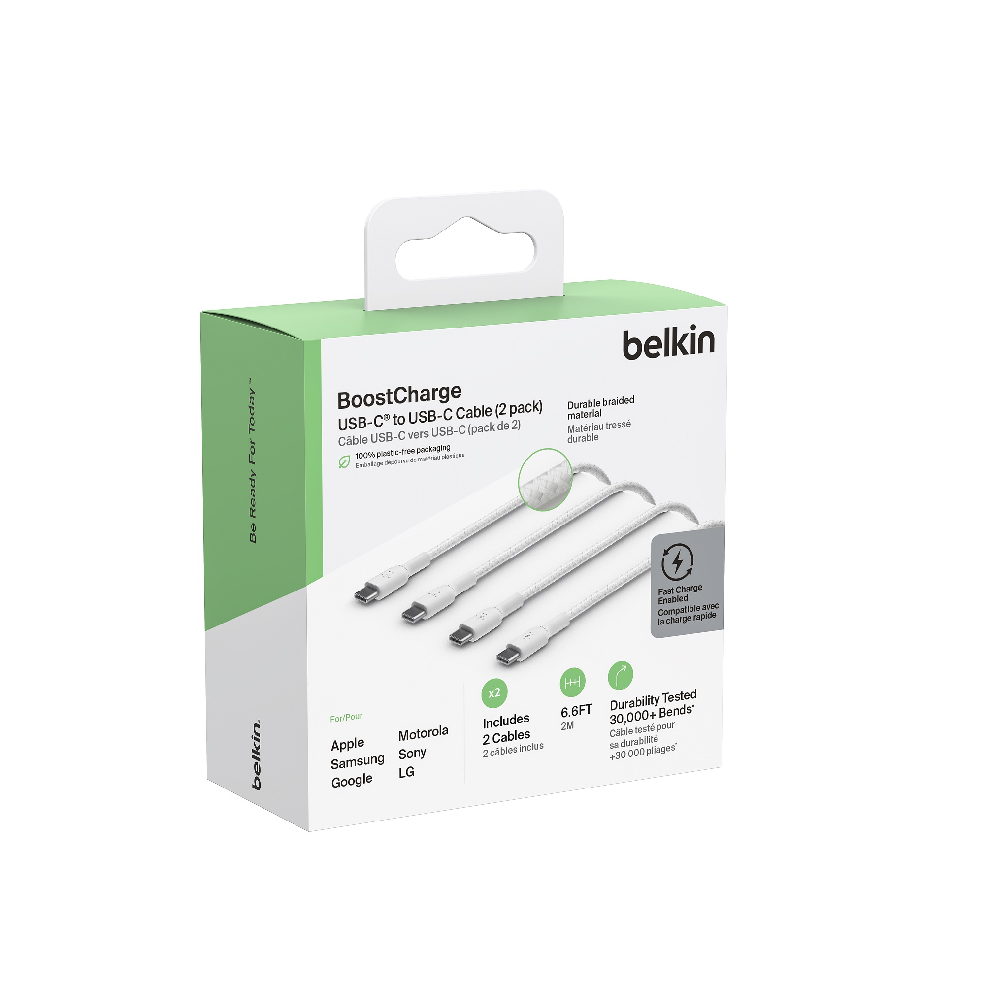 Belkin Braided USB-C to USB-C Cable (2m / 2 packs) (White), , small image number 1