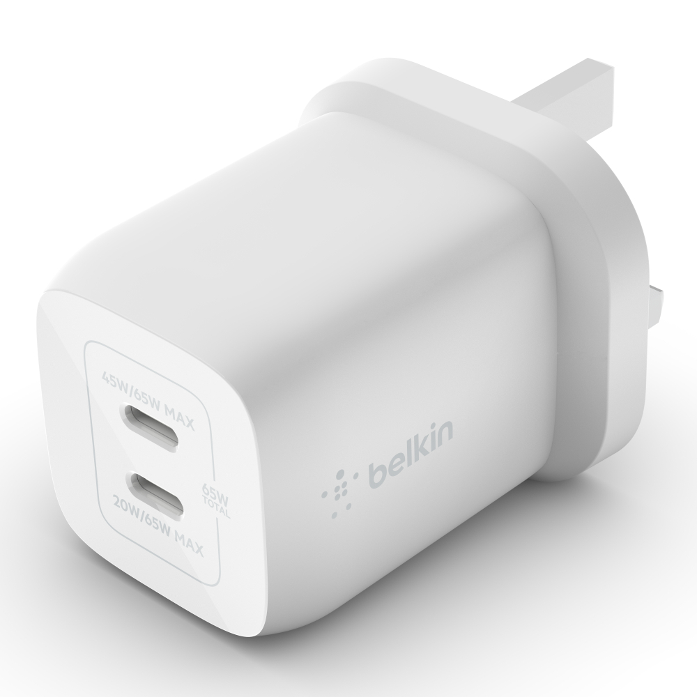 Belkin BoostCharge Pro Dual USB-C GaN Wall Charger with PPS 65W (White), , large image number 1